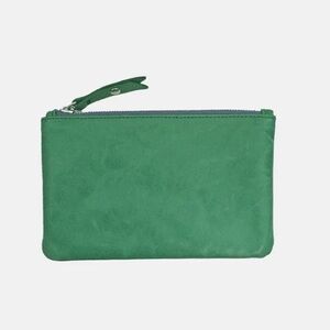 Blair Ritchey Kelly Green Leather Zip Wallet with Postal Blue Zipper